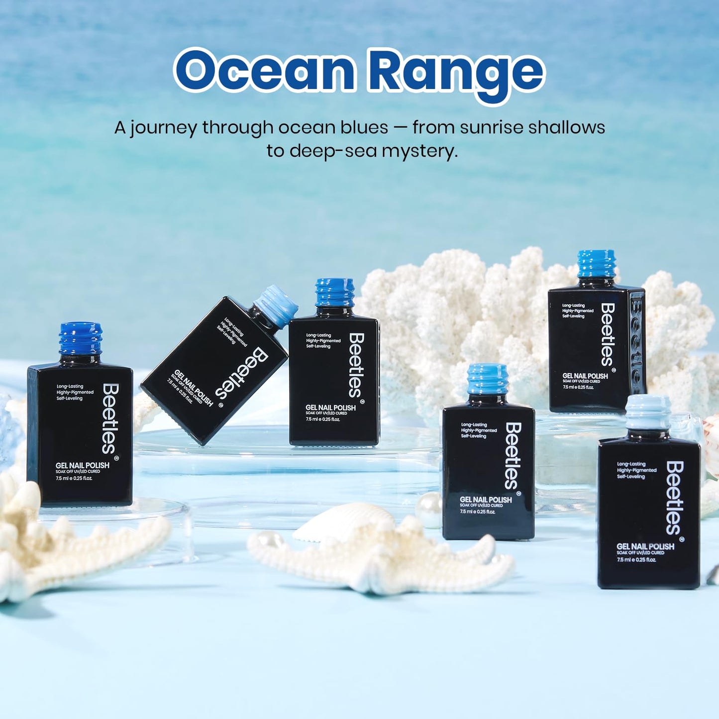 Beetles Blue Gel Polish Set - Ocean Range, 6 Colors Light Dark Navy Baby Blue Gel Nail Polish Soak Off UV LED Lamp Needed Manicure DIY Home for Women