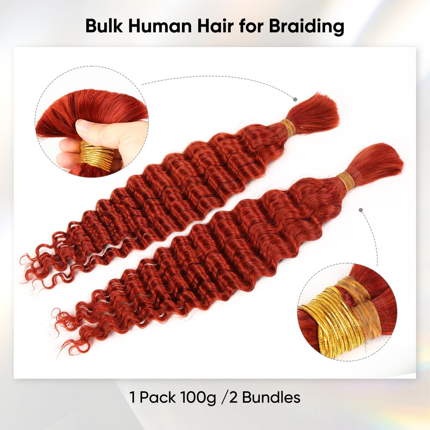 Human Braiding Hair 20 Inch 100g Ginger Deep Wave Bulk Human Hair for Braiding No Weft Curly Bundles Human Hair Extensions for Boho Knotless Braids Wet and Wavy (350)