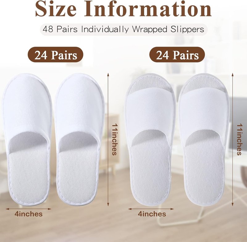 Disposable Slippers for Guests - 48 Pairs Soft Open & Closed Toe Non-Slip Hotel Spa Slippers | Ideal for Home, Travel, Weddings