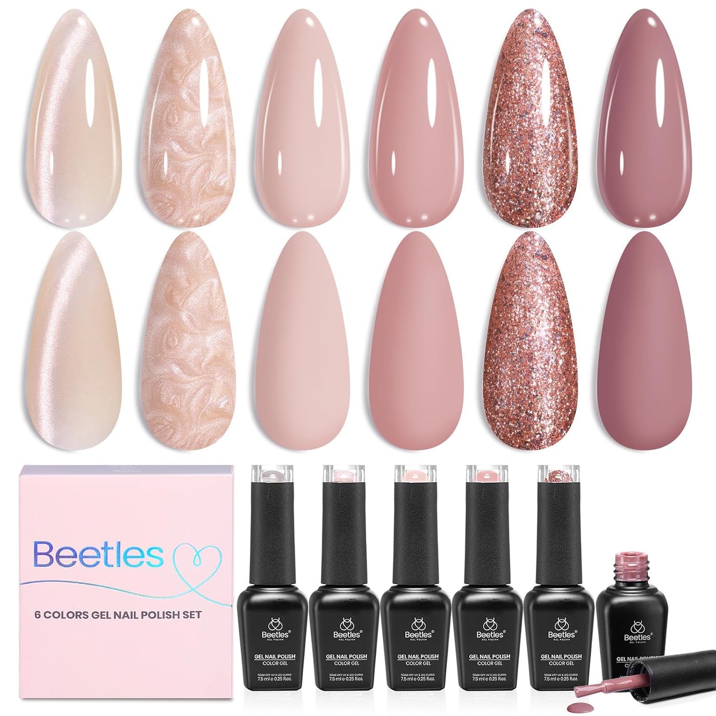 Beetles Gel Nail Polish Kit - 6 Soak Off UV Colors | Long-Lasting Glossy Finish for Salon & Home Manicure