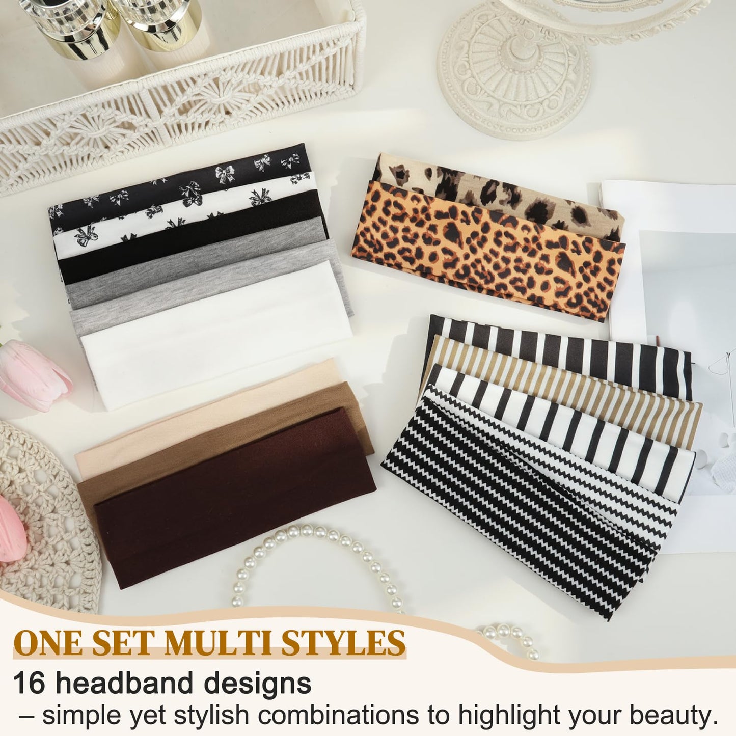 ZhouBoat Fashion Headbands for Women, Non Slip Elastic Floral Polka Dots Stripes Hairbands, Soft Fabric Head Bands for Women Hair Accessories