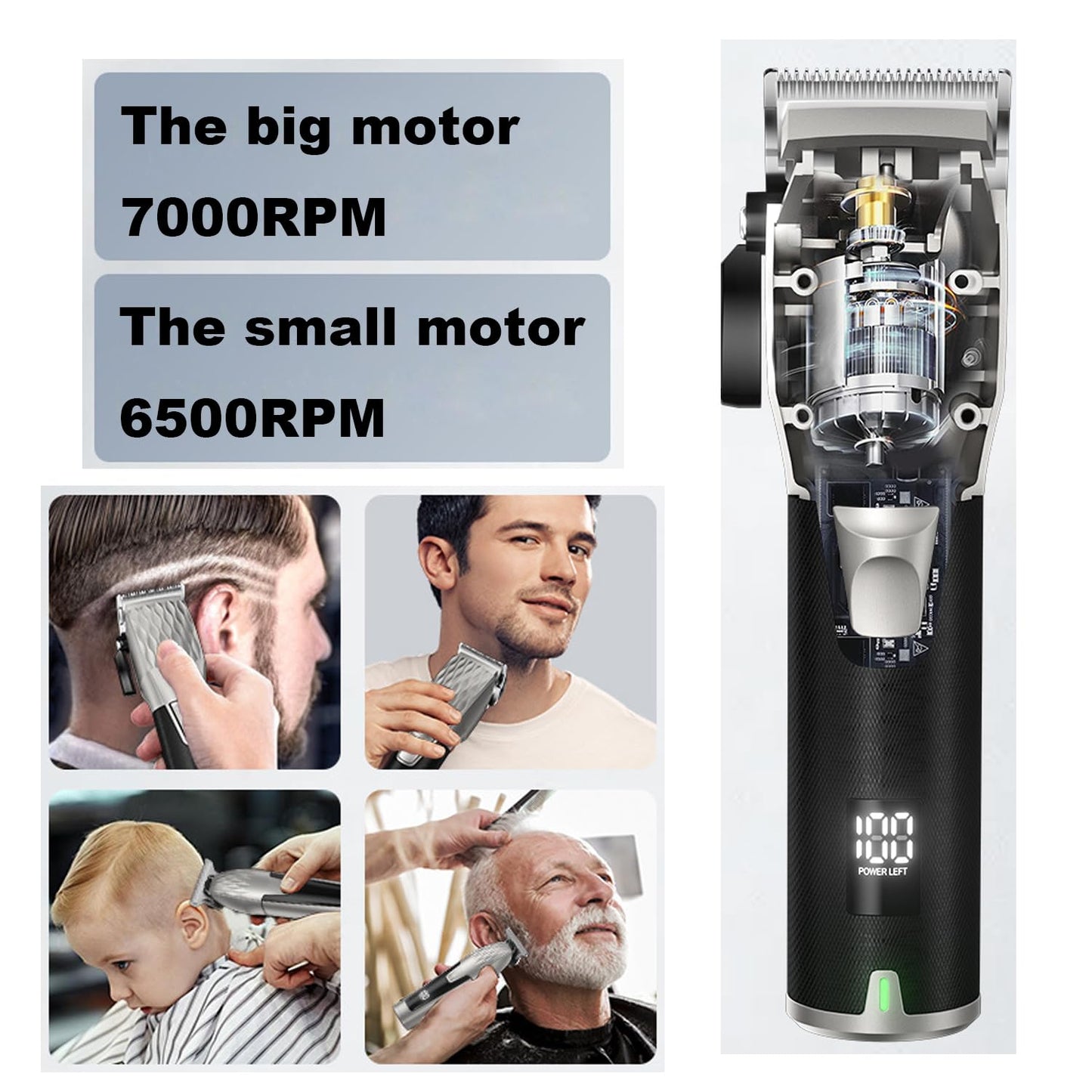 Professional Hair Clippers for Men Beard Trimmers Set Grooming Kit with LCD Display Cordless Electric Trimmers Gift for Men Women Barber Kid(Black)