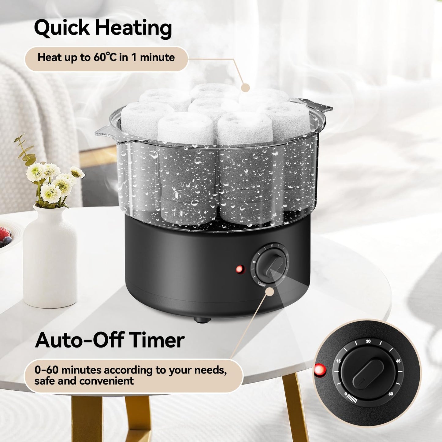 VERYTOP Mini Hot Towel Warmer - 1 min Steam & 60℃ in 20mins, Towel Steamer for Facials/Barber/Massage, Portable 2.4lbs Small Heater for Home Spa/Bathroom/Light Salon Use (Black-X-Mini)