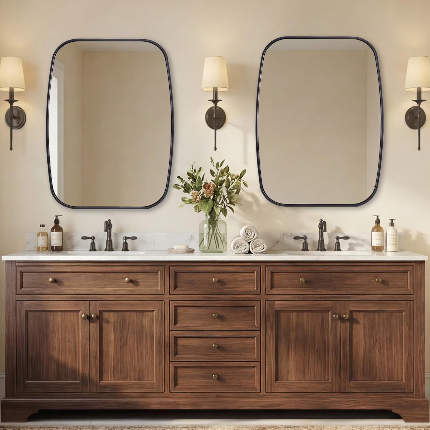 ANDY STAR Black Oval Square Mirrors for Bathroom, 24x32 Inch Oblong Bathroom Mirrors for Over Sink, Modern Metal Vanity Mirror, SUS304 Squoval Tube Frame, Wall-Mounted Vertically or Horizontally