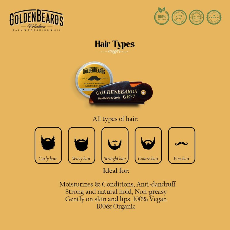 Golden Beards Mustache Wax with GB-77 Folding Comb – Organic & Natural Styling Wax for Men – Strong Hold, Vegan, Cruelty-Free Grooming Kit