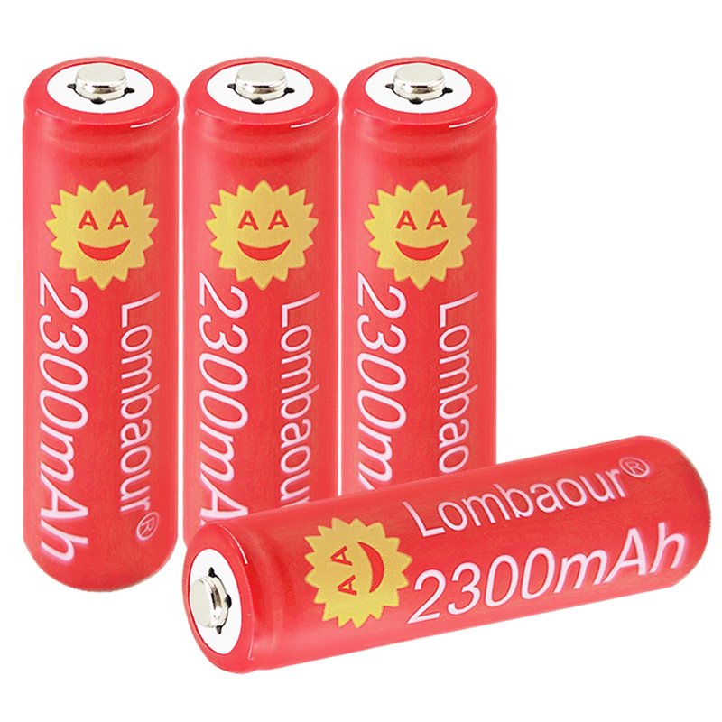 Lombaour 4 Pack 1.2v Double A 2300mAh Long Life Rechargeable Low Self-Discharge Battery,High Capacity High End AA NiMH Lar Kight Batteries for Spot Light,Dive Light,Wireless Keyboard