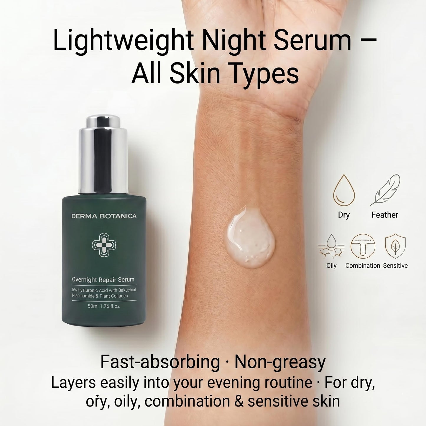 Derma Botanica Overnight Repair Serum, One formula replaces 3 serums.