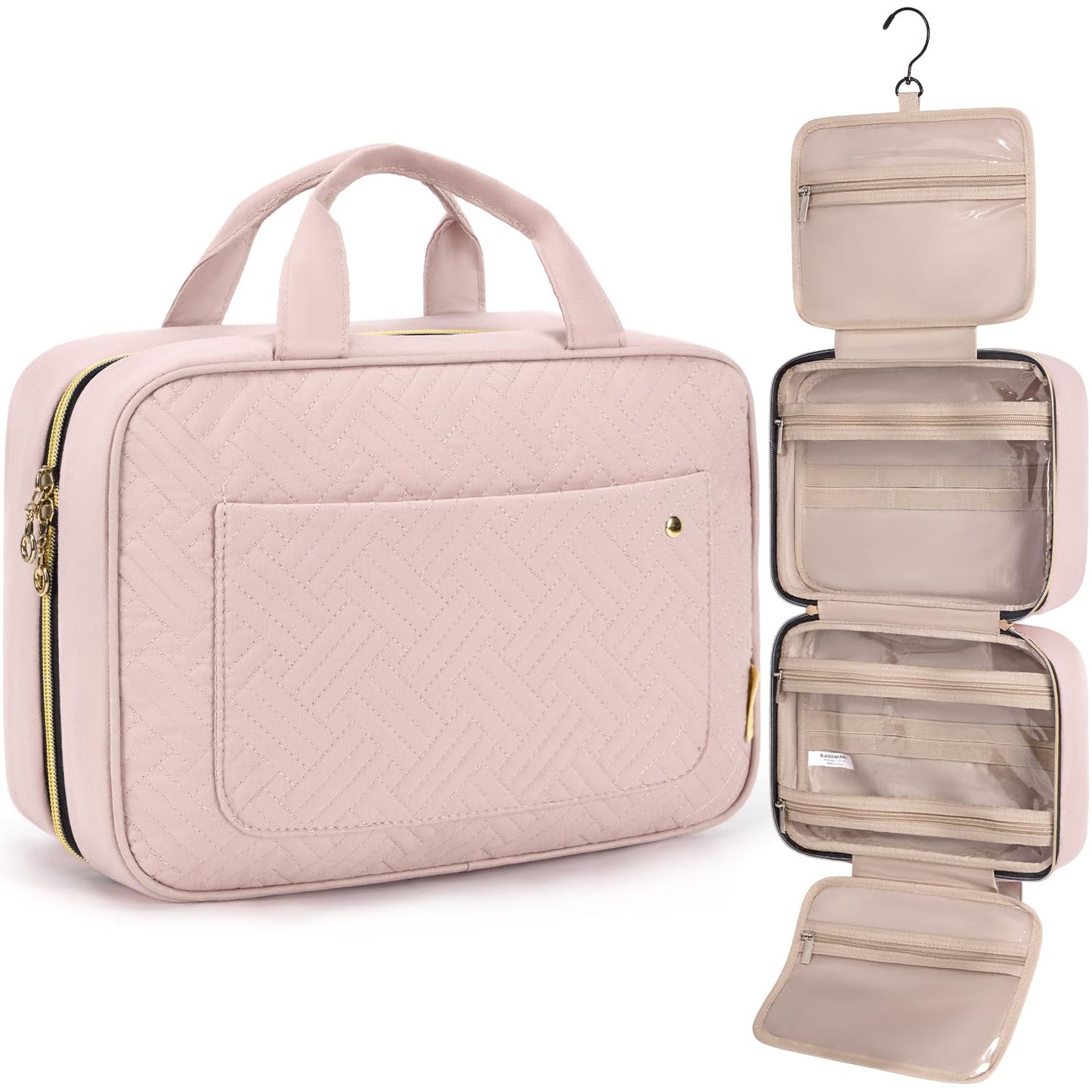 Toiletry Bag | Water-Resistant Travel Organizer with Hanging Hook - Medium Baby Pink