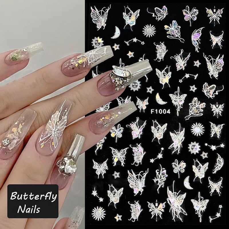 3D Butterfly Nail Art Stickers - Self-Adhesive Glitter Decals