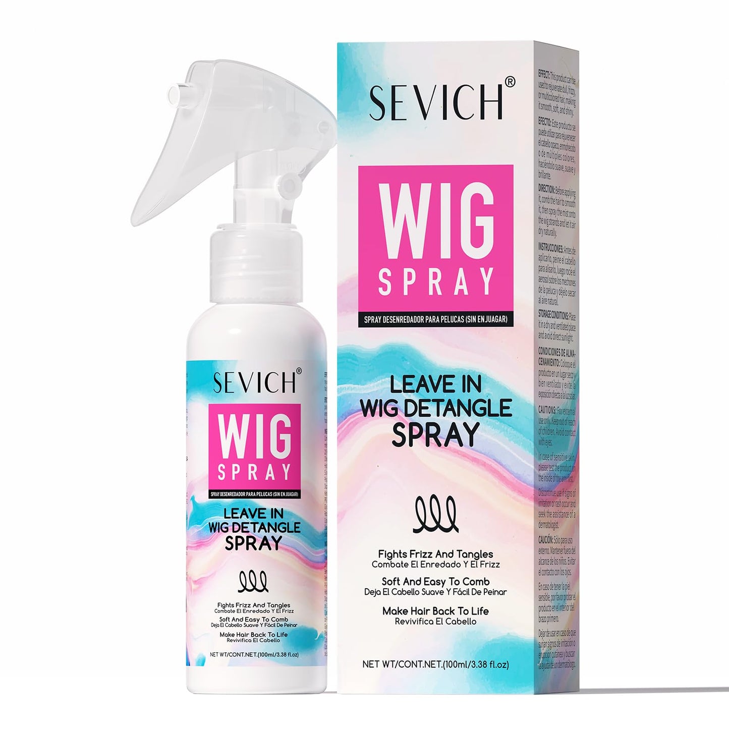 SEVICH Leave In Wig Detangle Spray,Detangler & Cleanser Wig Spray for Synthetic,Smooths Frizz,Repairs Dry Hair,Lightweight Formula,Long Lasting Scent,100ml