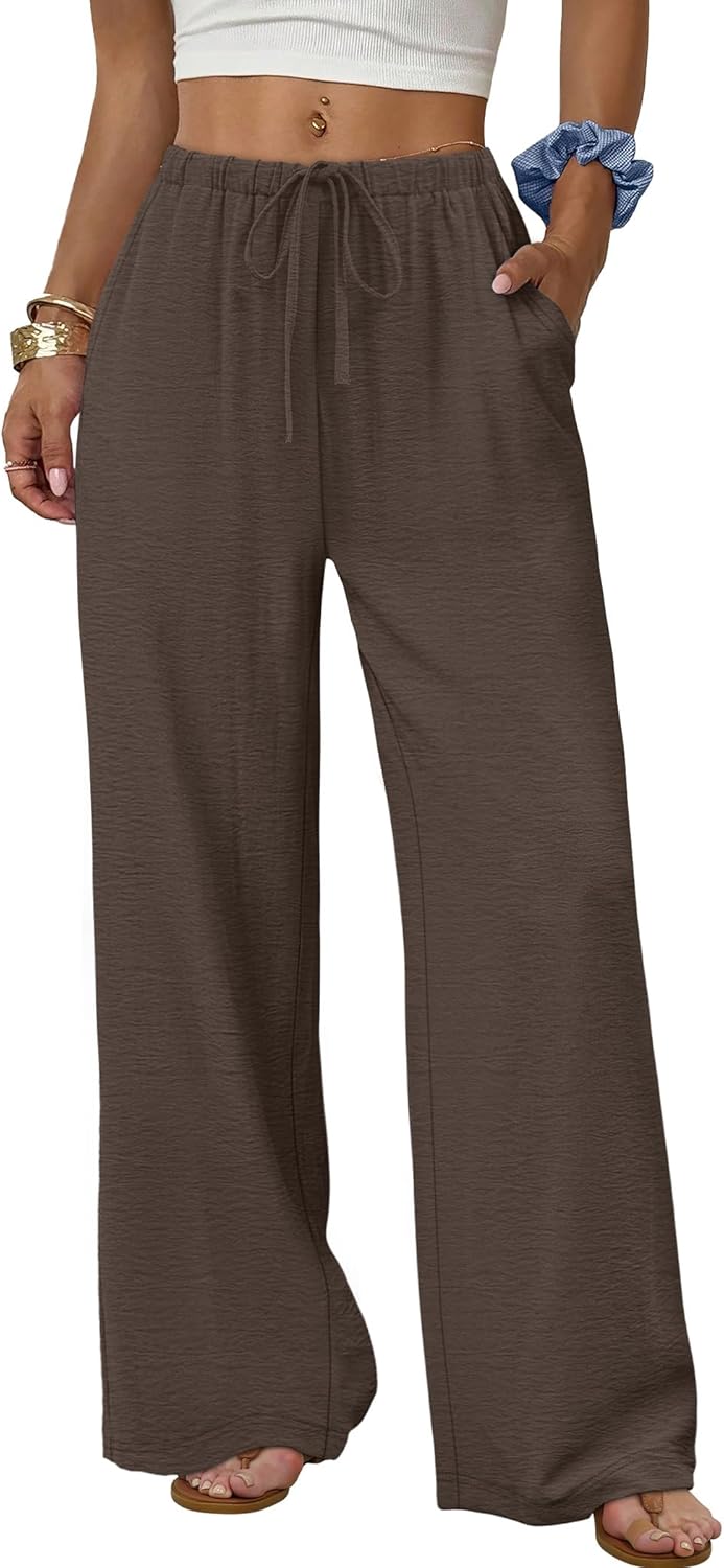 Wide Leg Pants for Women - Flowy Palazzo Trousers with Drawstring & Pockets | Summer Beach Vacation Wear