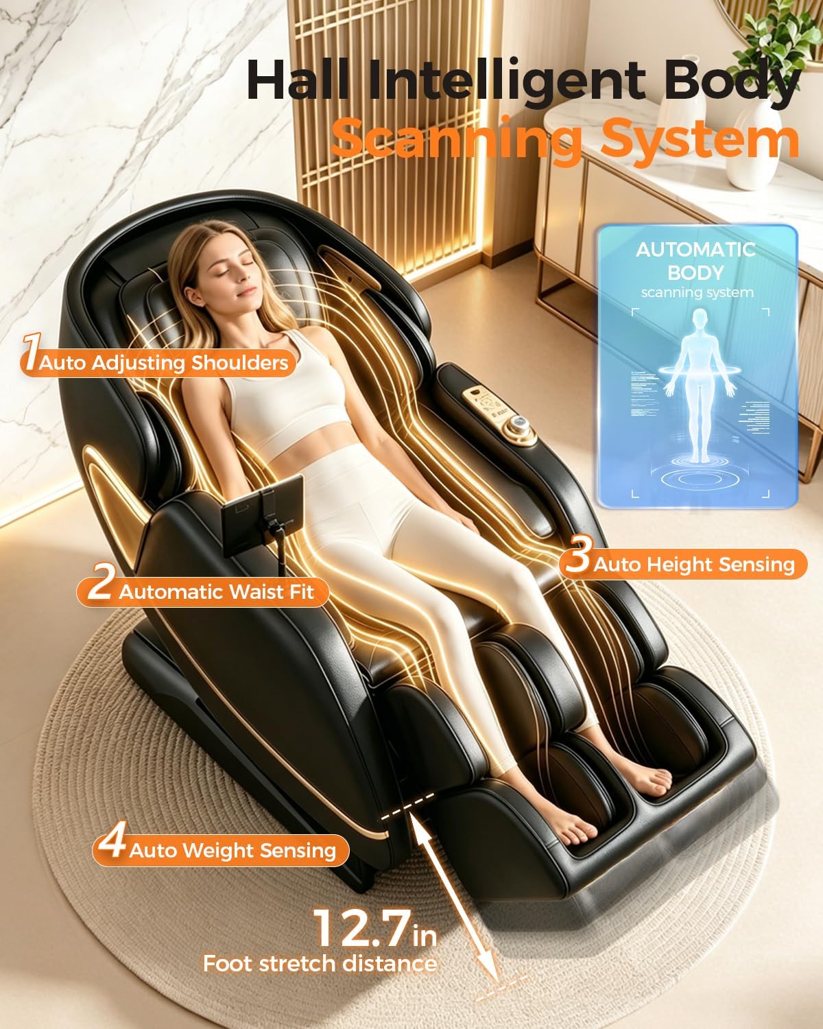 4D Full Body Massage Chair - AI Voice Control, Heated Recliner, PU Leather | Black