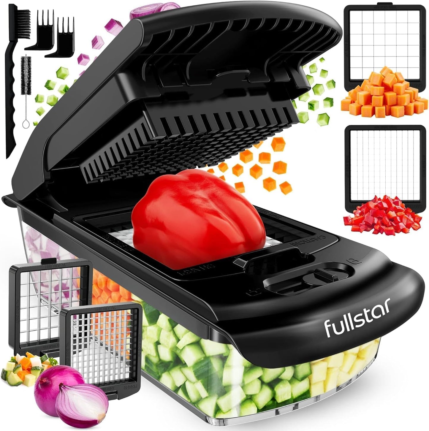 Pro Vegetable Chopper & Spiralizer - 4-in-1 Food Chopper with Container | Kitchen Gadget in White