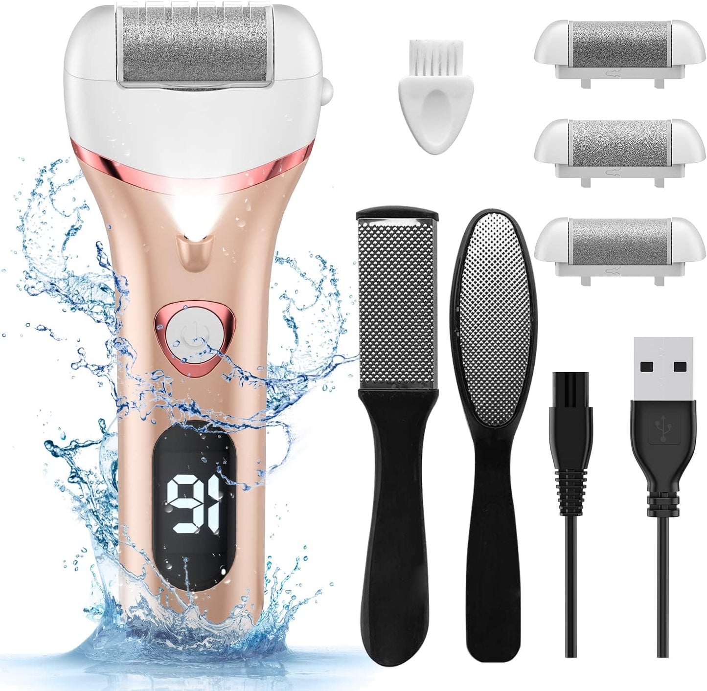 Electric Foot Callus Remover - Rechargeable Waterproof Pedicure Tool | 3 Rollers for Smooth Skin