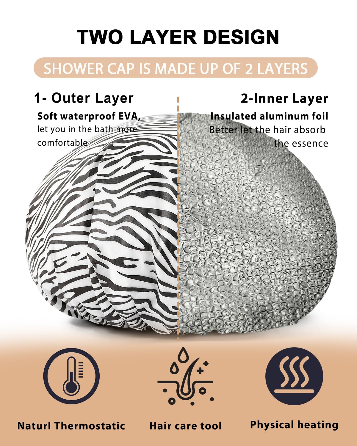 YIZIJIZI 2 Pieces Heat Cap for Deep Conditioning, Conditioning Cap Made of Aluminum Foil for Home and Salon Use, Hair Dyeing（Black white stripes）