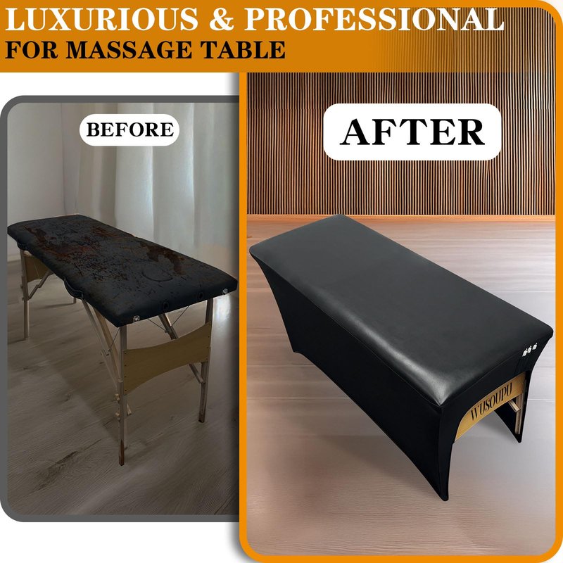 WUSOUPU Wipeable Lash Bed Cover Massage Table Cover Waterproof and Reusable Wax Bed Cover for Esthetician, High Elasticity Vegan Leather Tablecloths for 6 FT Rectangular Table (Black)