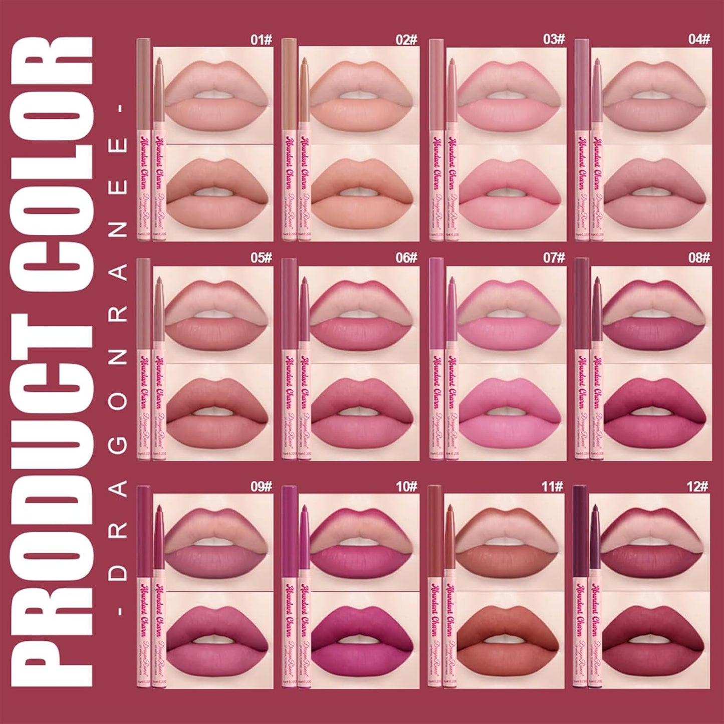 Dulele 12 Colors Matte Lip Liner Set - Smooth, Long-Lasting Waterproof Lip Liners | Ultra-Fine Brown, Pink, Red Shades for Daily Makeup