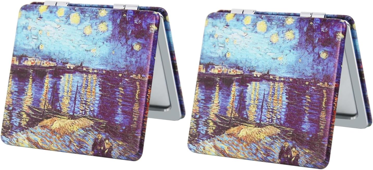 Pocket Mirror for Women - 2 Pcs Compact Double-Sided 1X/3X Travel Mirror | Square 2.8” PU Style