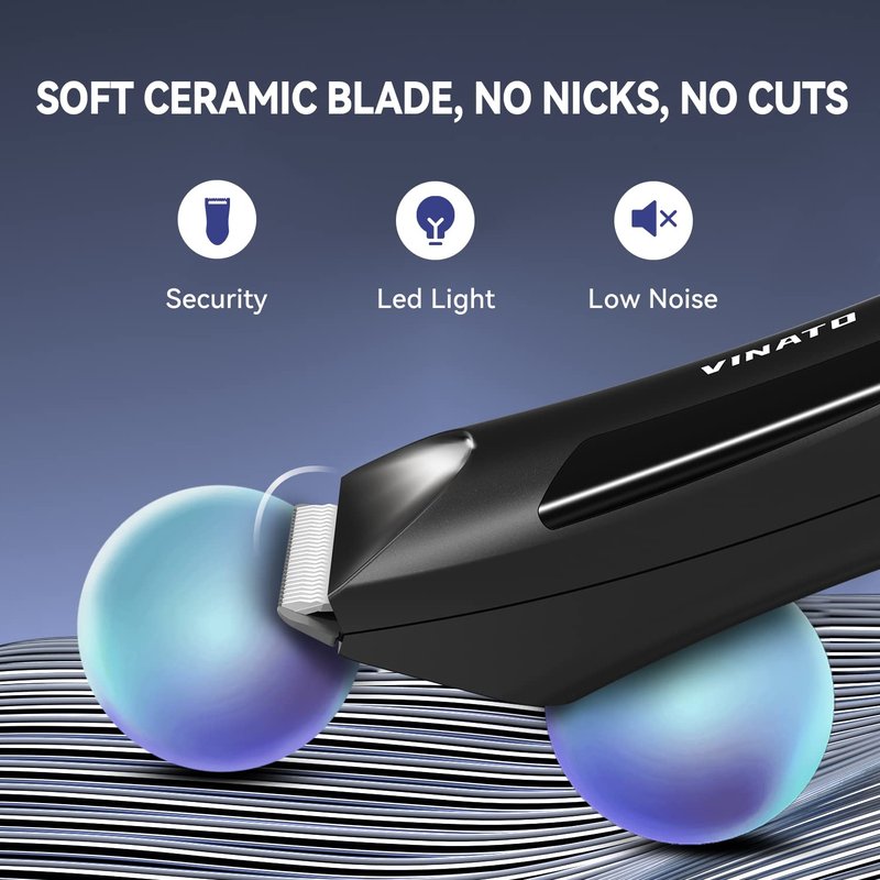 VINATO Electric Body Hair Trimmer - Manscape Ball Trimmer, Groin Hair Trimmer for Men, Waterproof Ball Shaver, USB Recharge Dock Replaceable Ceramic Blade, 90 Mins Battery Life