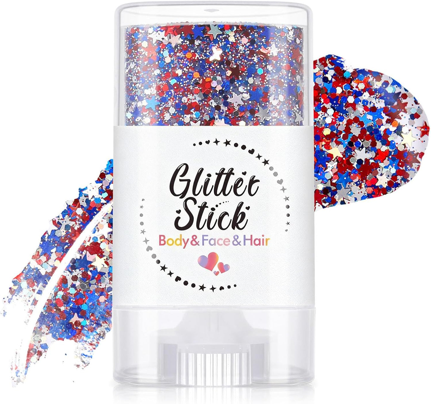Red White Blue Hair Glitter Stick | Face & Body Paint for Fourth of July Makeup & Decorations