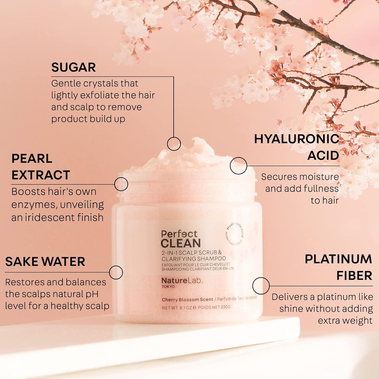 Perfect Clean Scalp Scrub - 2-in-1 Hair Treatment for Product Buildup | Sakura Cherry Blossom Scent | 8.1 OZ