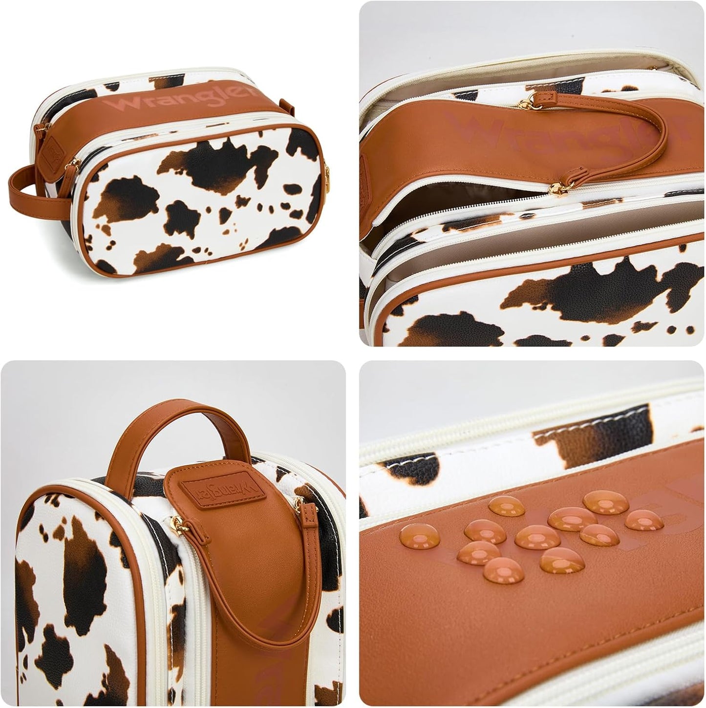 Large Makeup Bag - Travel Toiletry Organizer with Divider & Handle | Cowprint Design for Women