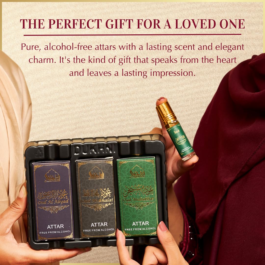 Royal Oud Attar Oil Set - Pure Oudh Fragrance Gift Set for Eid & Ramadan | 3 Mini Roll-On Perfumes x 6ml
