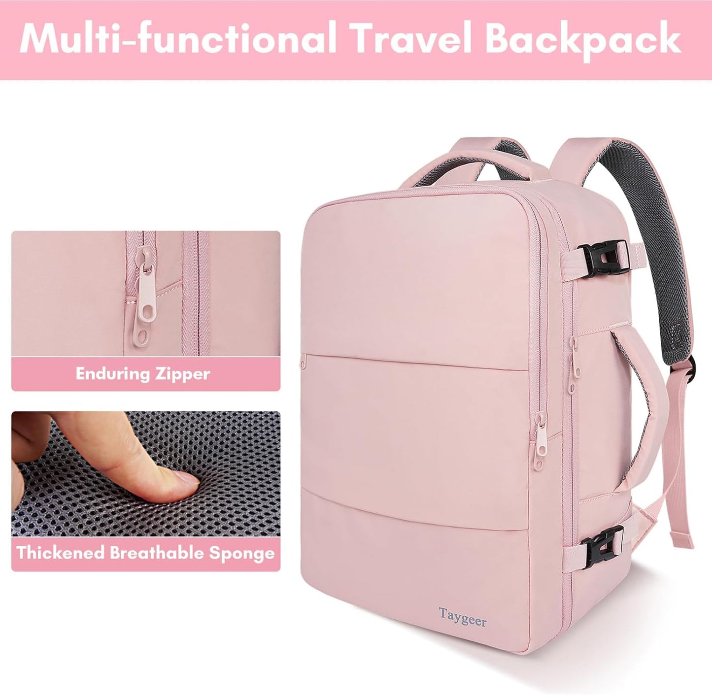 Travel Backpack for Women - TSA-Approved 15.6" Laptop Bag with Water Bottle Pocket & Shoe Pouch | Pink Casual Daypack for Business & Hiking