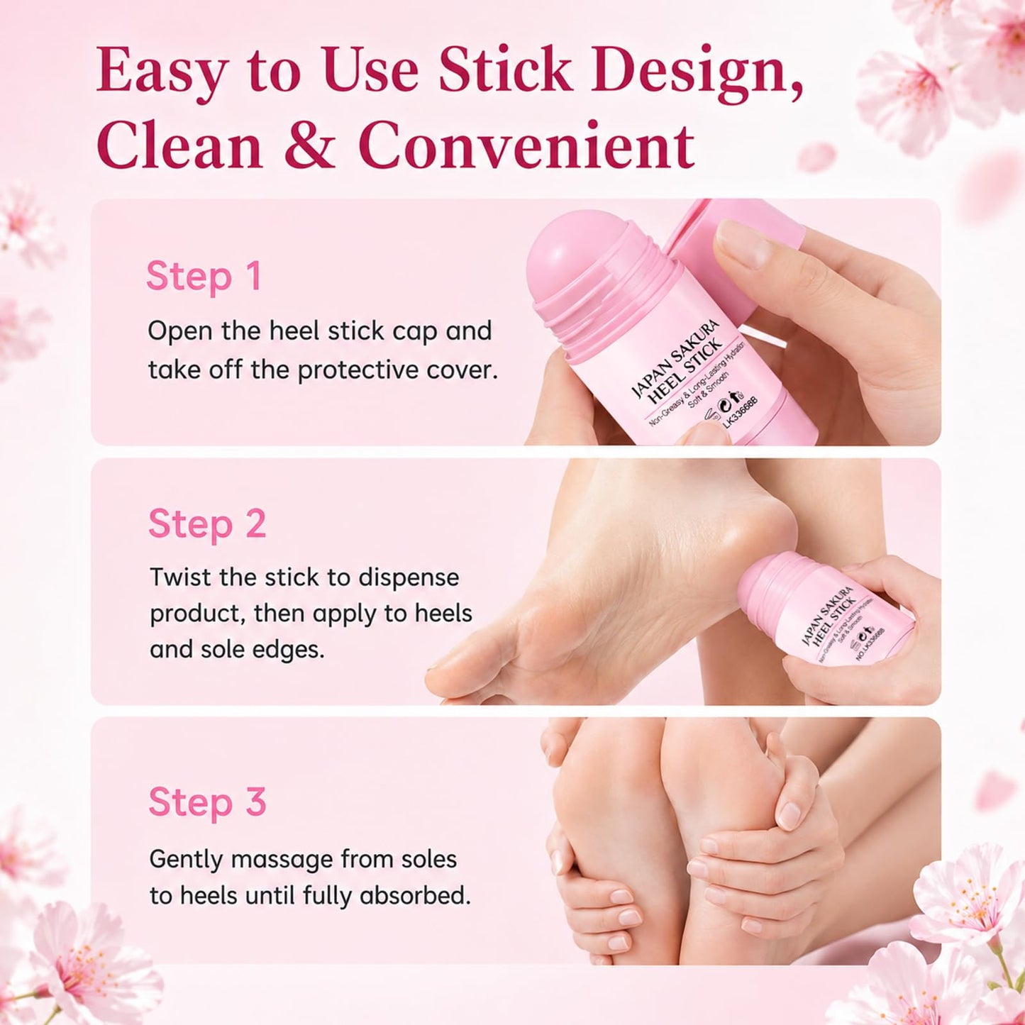2PCS Japan Sakura Foot Heel Stick,Japan Sakura Heel Balm for Dry Cracked,Cracked Heel Repair Stick for Dry Cracked Feet & Heels Deeply Moisturize & Soften Feets for Hands,Heels,Elbows,Knees and More