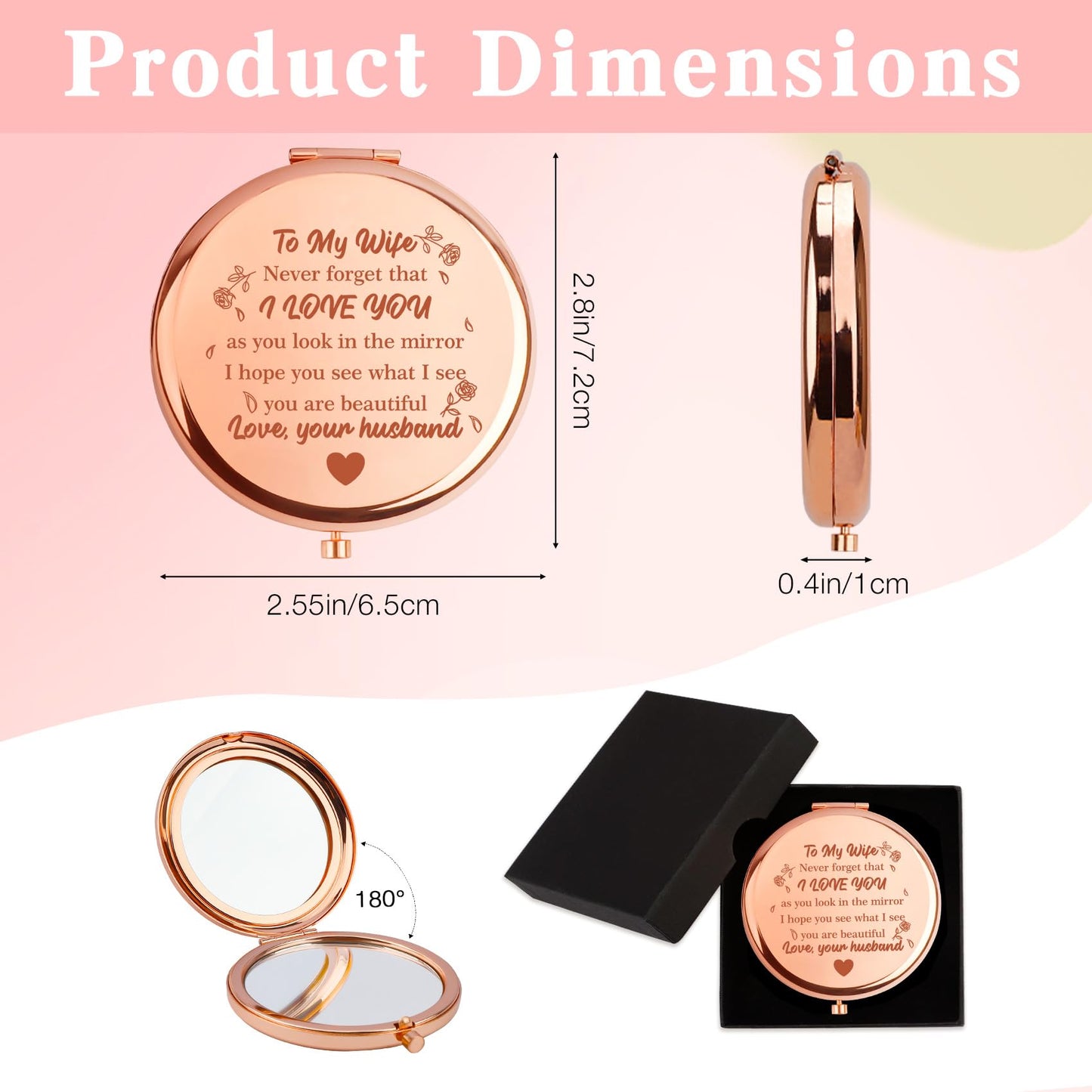 Nsetriu Compact Mirror Wife Valentines Day Gifts for Wifes from Husband Best Wife Presents Wedding Birthday Gift for Wifes I Love You Gifts for Her Couples Anniversary Mothers Day Easter Christmas