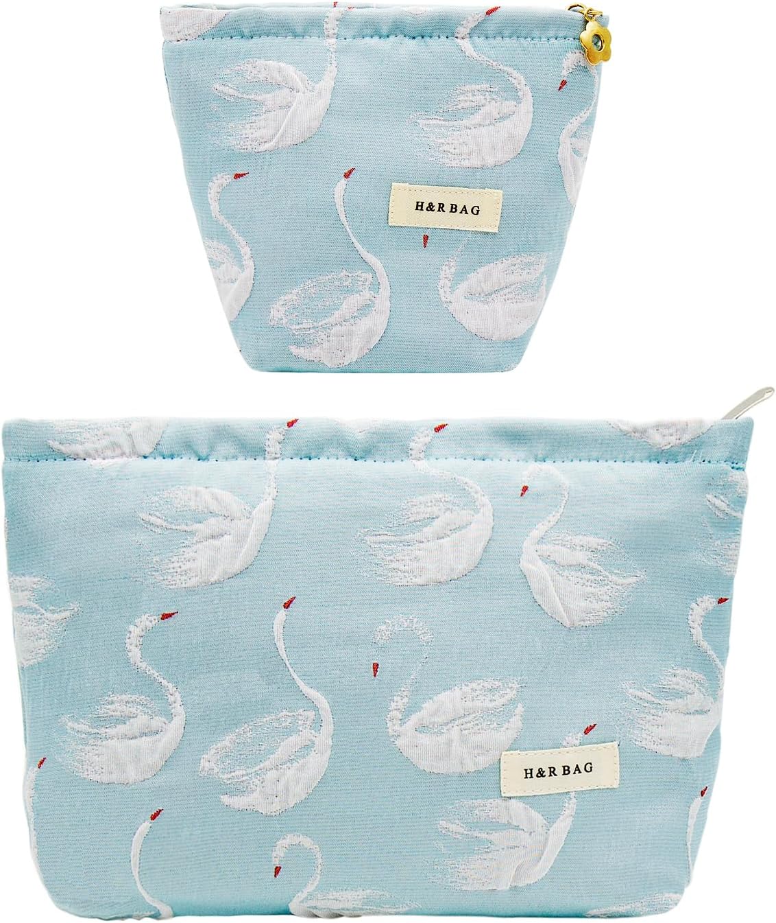 Large Floral Makeup Bag Set - 2 Pcs Travel Toiletry Organizer for Women | Embroidered Cosmetic Pouches with Zipper