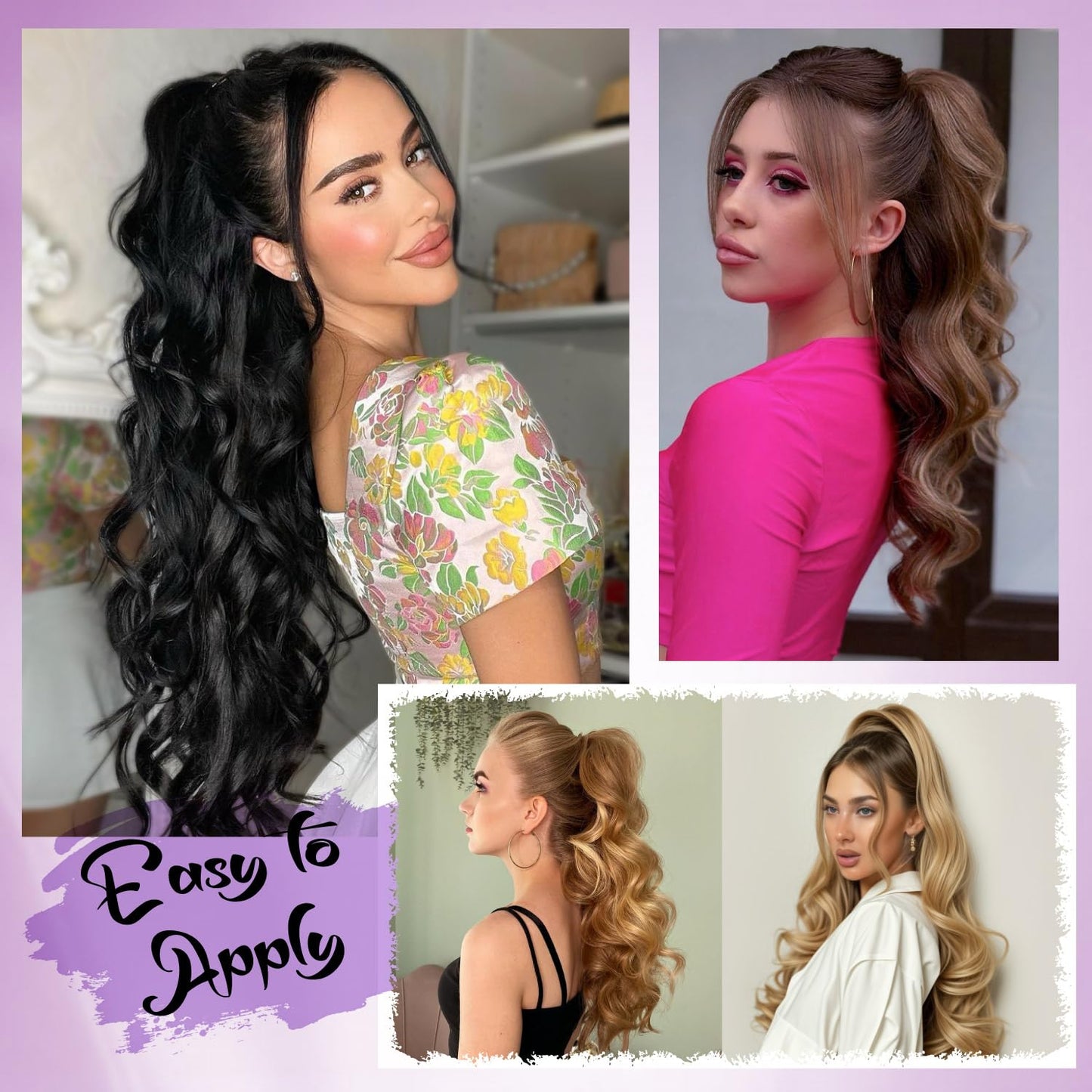 Ponytail Extension - 24" Claw Clip Synthetic Hairpiece | Long Curly Wavy Ponytail for Women - Black