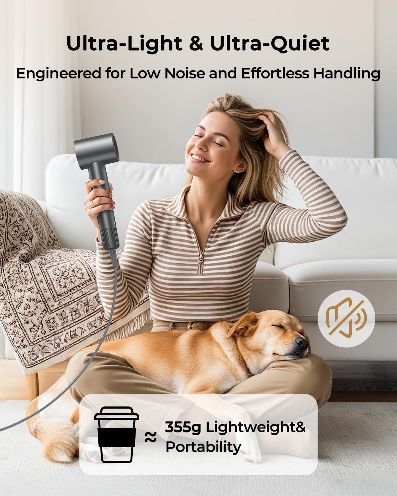 High Speed Ionic Hair Dryer, 160,000 RPM Professional Brushless Motor Blow Dryer for Fast Drying, 500M Negative Ions for Frizz-Free Shine, Quiet & Lightweight with Magnetic Diffuser & Nozzle