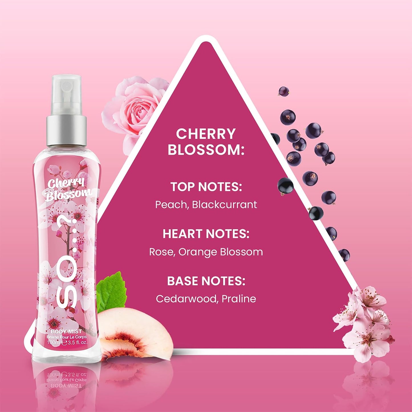 Cherry Blossom Body Mist - Floral Perfume for Women | Peach, Rose & Cedarwood Notes - 3.5 oz Body Spray