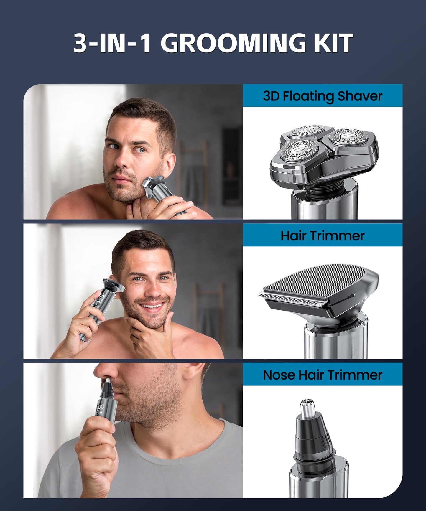 Electric Razor for Men，10,000RPM High-Speed Motor, IPX8 Waterproof，USB Fast Charging, Quick Charge Feature, Travel Lock, Upgraded Titanium Gray