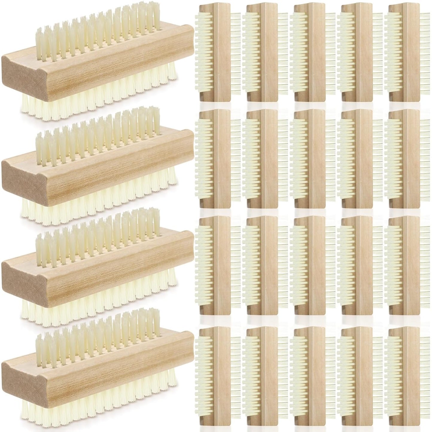 Wooden Nail Brush Set - 12 Pack Two-Sided Heavy Duty Stiff Scrubbers for Nails & Toes | Non-Slip Design