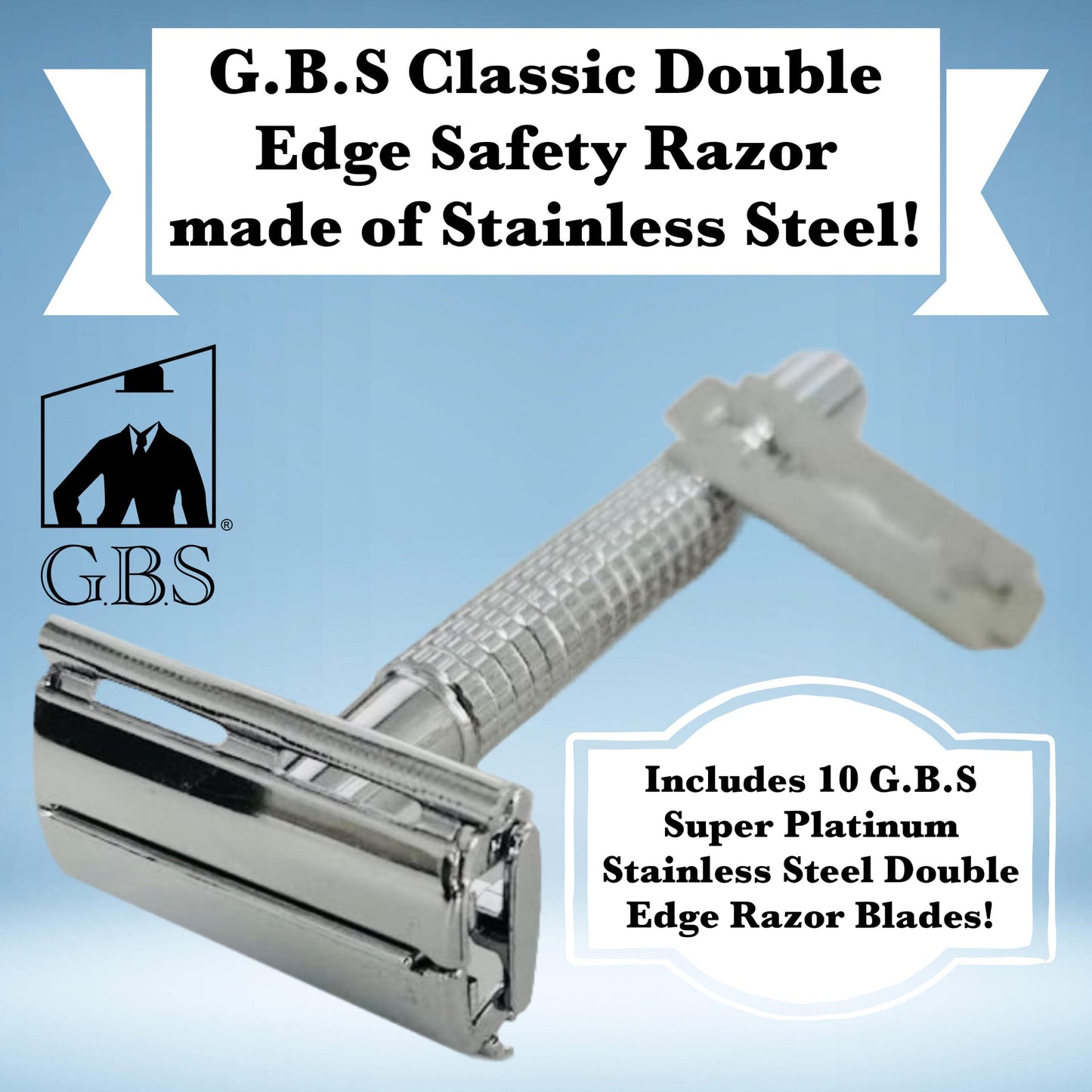 G.B.S Shaving Gift Set - DE Butterfly Safety Razor, Brush Pre shave Oil, Shaving Cream, Aftershave balm + Blades