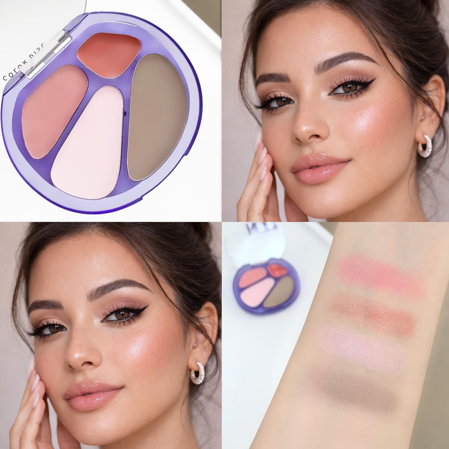 4 Colors Highlighter & Blush Palette, 4-in-1 Eyeshadow, Blush, Highlighter, And Contour for a Natural Finish Face Illuminator Powder Glow Blush Palette for Women