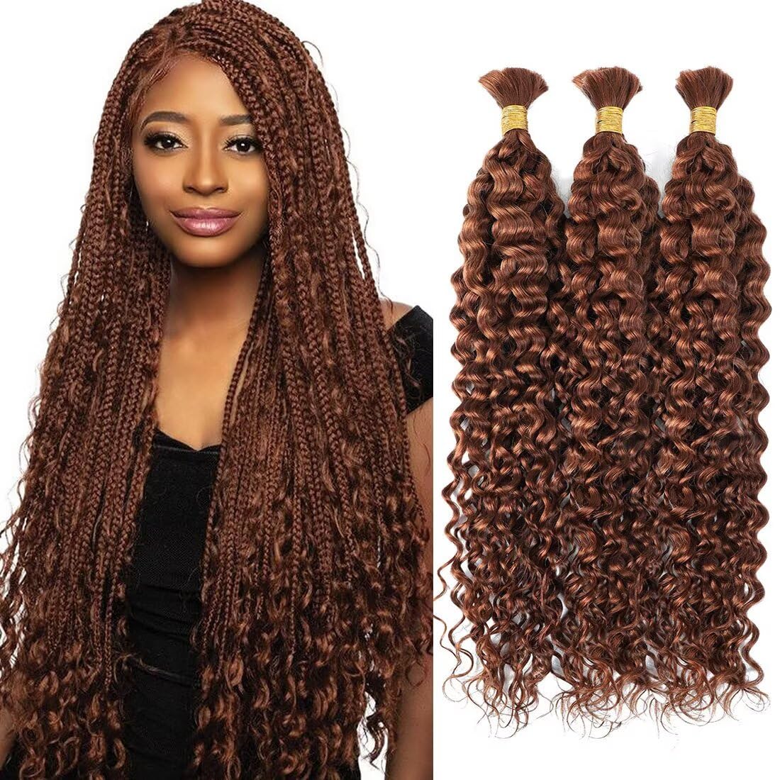 Unprocessed Human Hair for Braiding - #4/30 Brown with Auburn Highlights | 22 Inch, 100g, 2 Bundles, Curly Bulk Hair Extensions