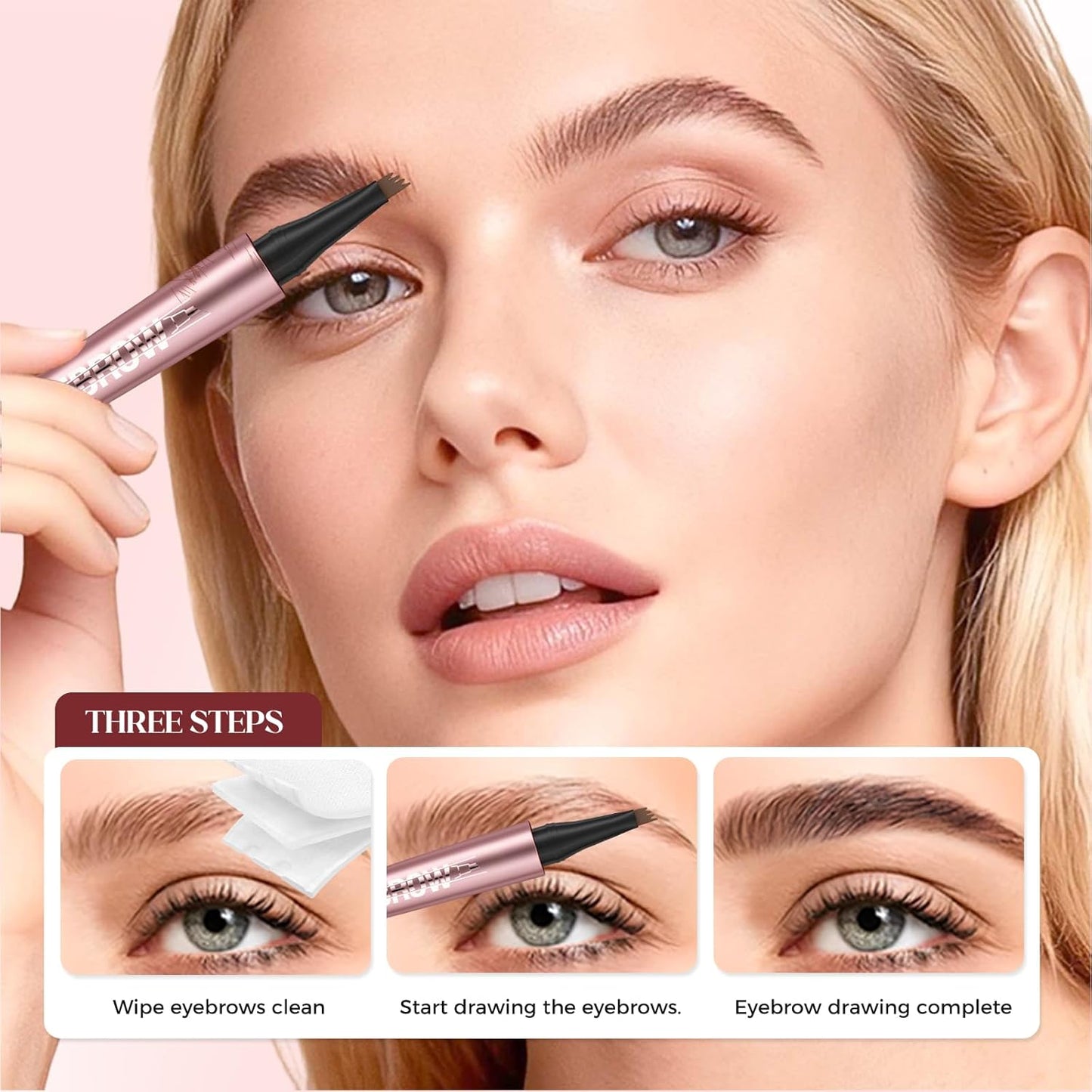 Microblading Eyebrow Pen - 4-Tip 3D Waterproof Pencil for Natural Brow Makeup | Long-Lasting Black
