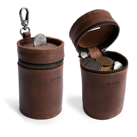 Hide & Drink Genuine Leather Coin Pouch Piggy Bank, Cash Holder Organizer, Coin Purse for Men & Women, Money Saving Box, Men's Change Purses & Pouches, Small Mens Wallet for Coins, Zippered Case Banks