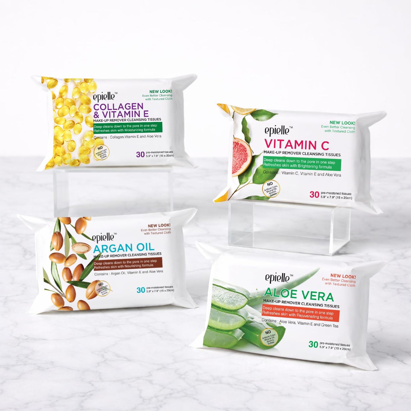 Epielle Gentle Skin Cleansing Wipes - Vitamin C, Aloe Vera & Green Tea | 6 Pack, 30 Count Each, Alcohol-Free, Hypoallergenic
