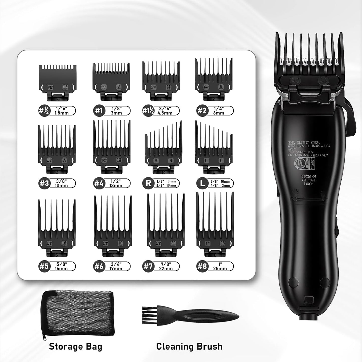 Wahl Clipper Guards Set - 12 Pack Replacement Guide Combs | 1/16" to 1" Taper Attachments, Black