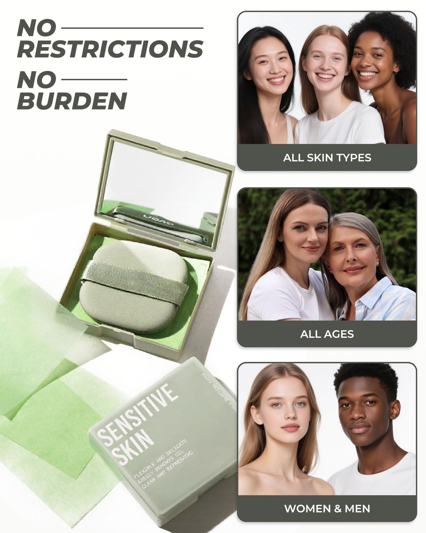 SUMEITANG 300 Oil Blotting Sheets for Face with Mirror & Puff Set | Oil Absorbing Sheets for Oily Skin | High-Performance Oil Control | Say Goodbye to Greasy | Summer Essentials for Women