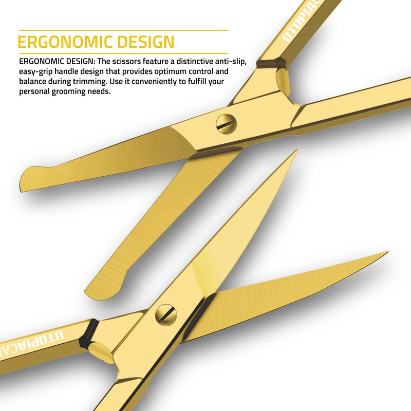 Utopia Care Curved & Rounded Facial Hair Scissors for Men, Mustache, Nose, Beard, Eyebrows, Eyelashes, Ear Hair Cutting & Trimming Scissors, Red