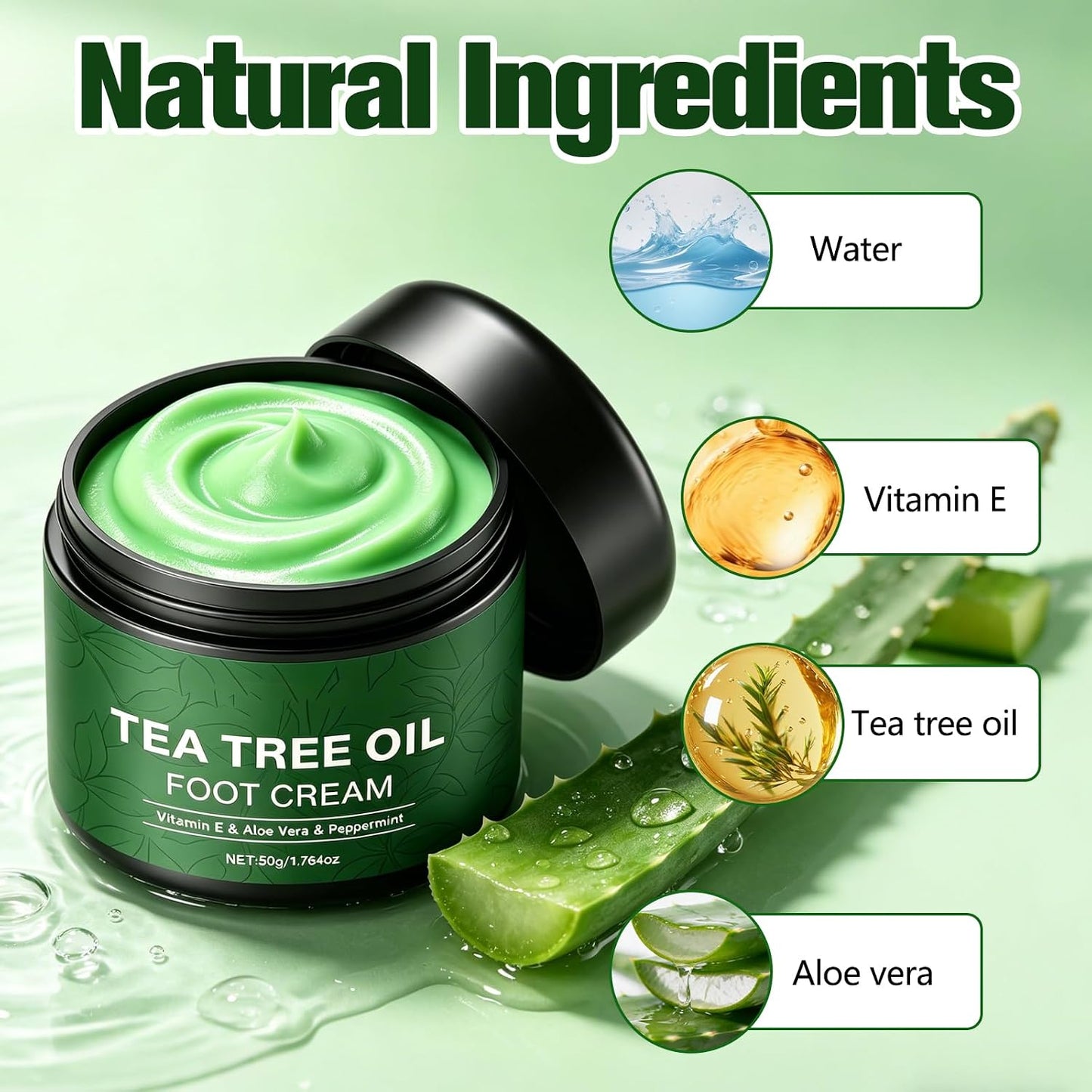 Tea Tree Oil Foot Cream - Nourishing & Hydrating with Vitamin E, Aloe Vera & Peppermint | 2PCS, 1.764OZ