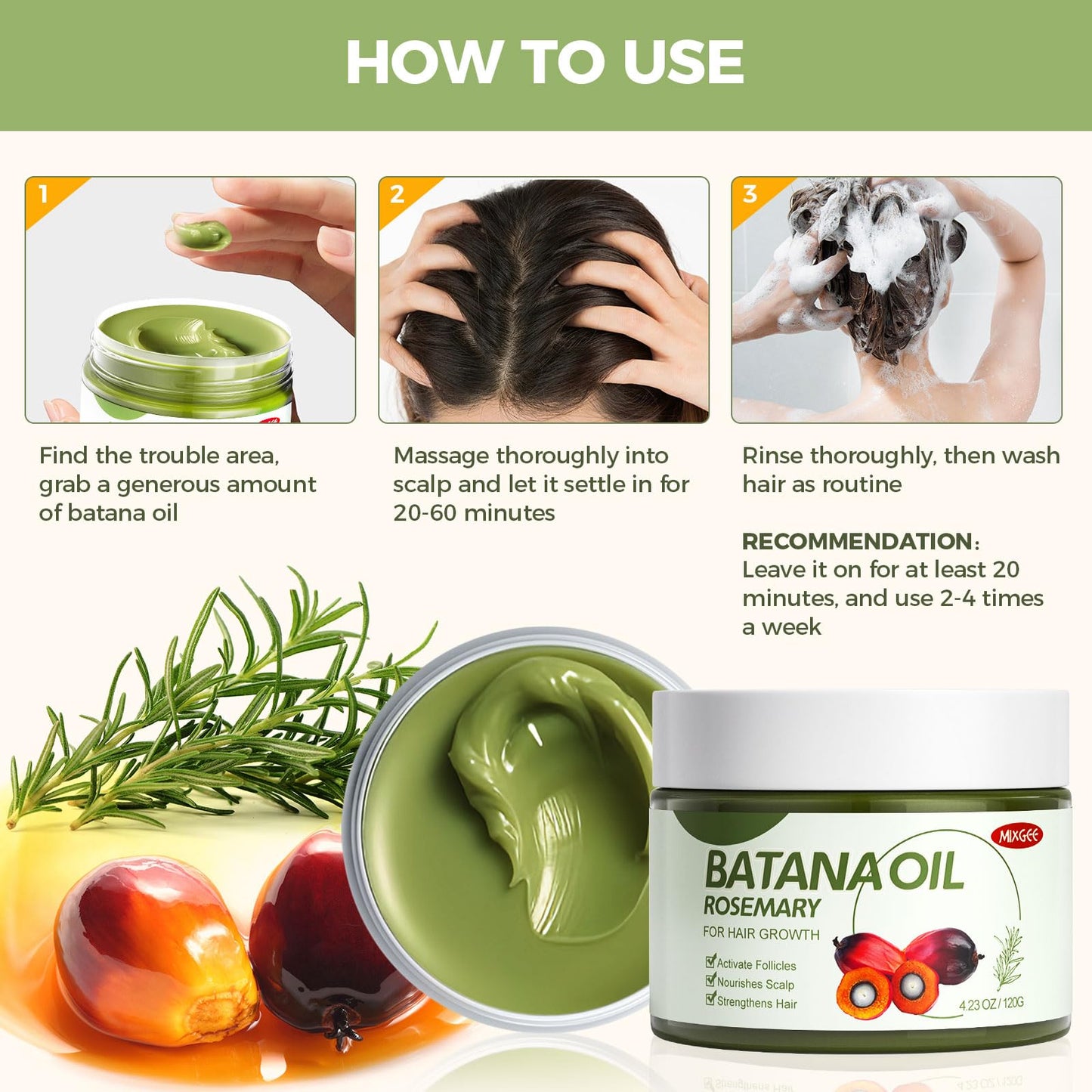 Mixgee Batana Oil Balm for Hair Growth & Thickness, Natural Formula With Batana & Rosemary Oil & Biotin, Promotes Scalp Health for Thicker, Fuller Hair(4.23 OZ)