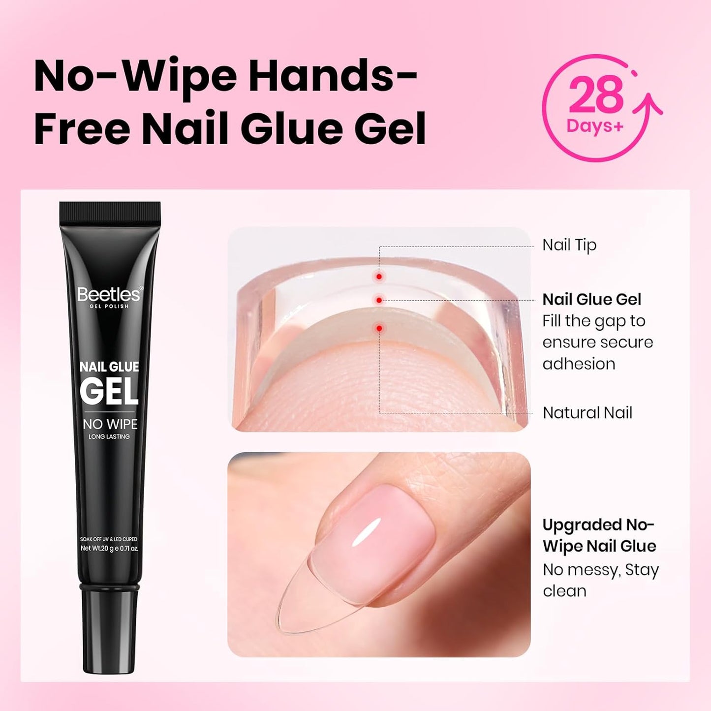 Beetles Gel Nail Kit - 320pcs Flat-X Square Short Nail Tips | 20g Nail Glue, Mini Lamp & DIY Accessories
