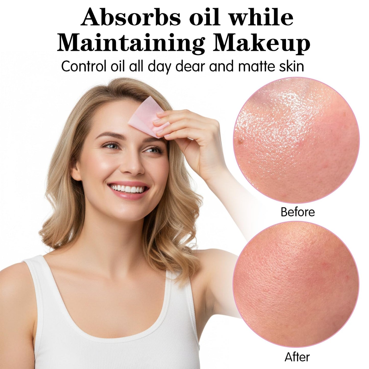 Sibba 500 PCS Absorb Oil Blotting Sheets for Face, Facial Oil Control Film with Mirror Puff & Refills for Oily Skin, Makeup Friendly Face Blotting Papers Absorbing Sheets Tissues for Controls Shine