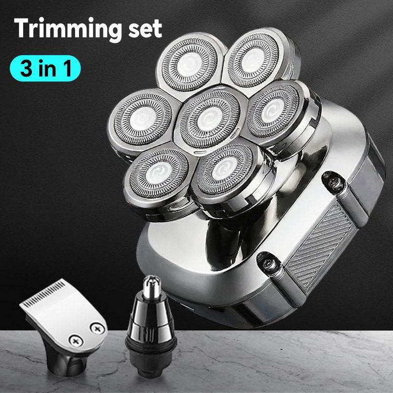 3-in-1 Electric 7D Head Shavers for Bald Men, Dry & Wet Bald Head Shaver, Electric Razor for Men Face, Men‘s Rotary Shaver, Waterproof Grooming Kit, Cordless USB Rechargeable, LED Display